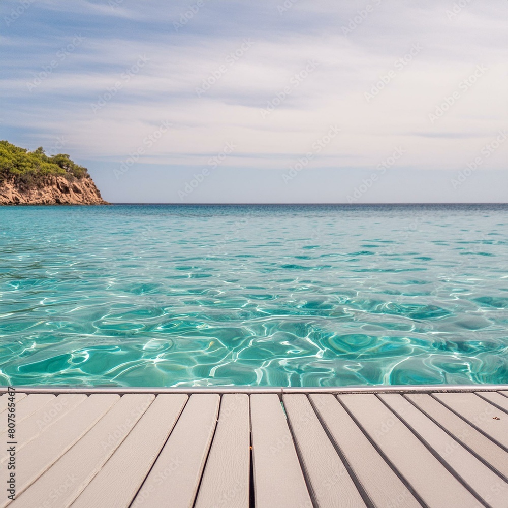 Fototapeta premium Blue ripped sea water as swimming pool. Crystal clear ocean lagoon bay turquoise blue azure water surface, closeup natural environment. Tropical Mediterranean beach water background