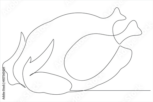 Whole chicken turkey meat continuous one line art drawing of vector