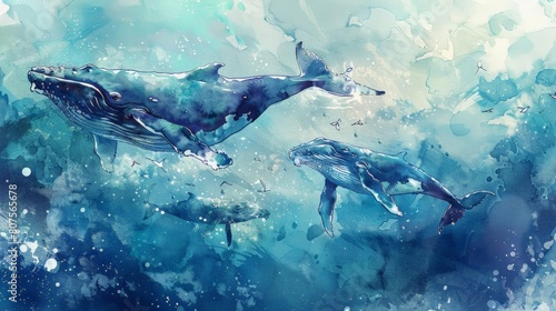 whale song in the ocean a white and blue fish swims alongside a blue animal in the ocean photo