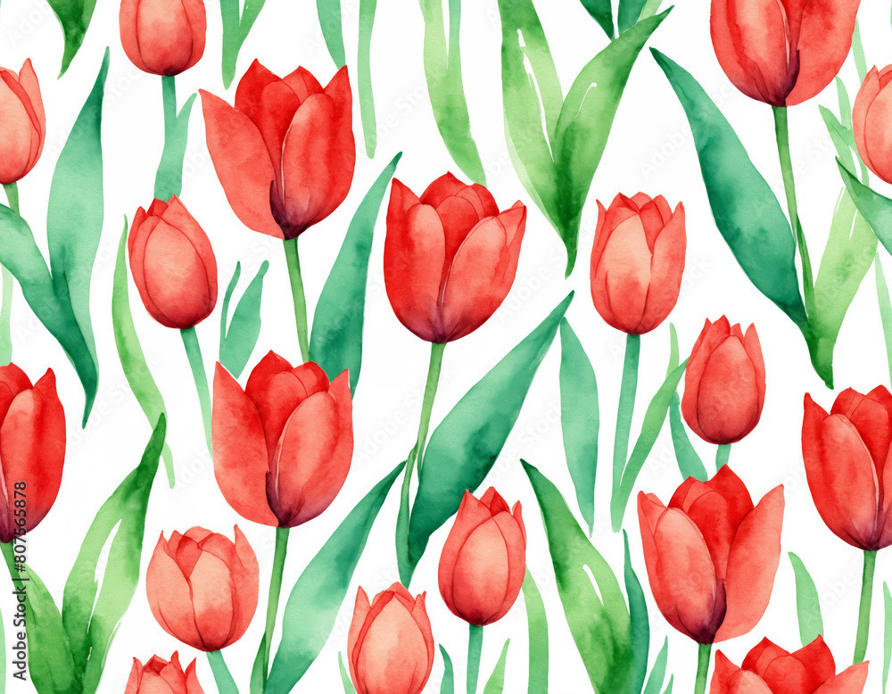 Obraz premium Vibrant Watercolor Red Tulips Pattern