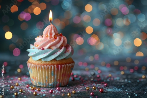 Birthday Cupcake With Burning Candle