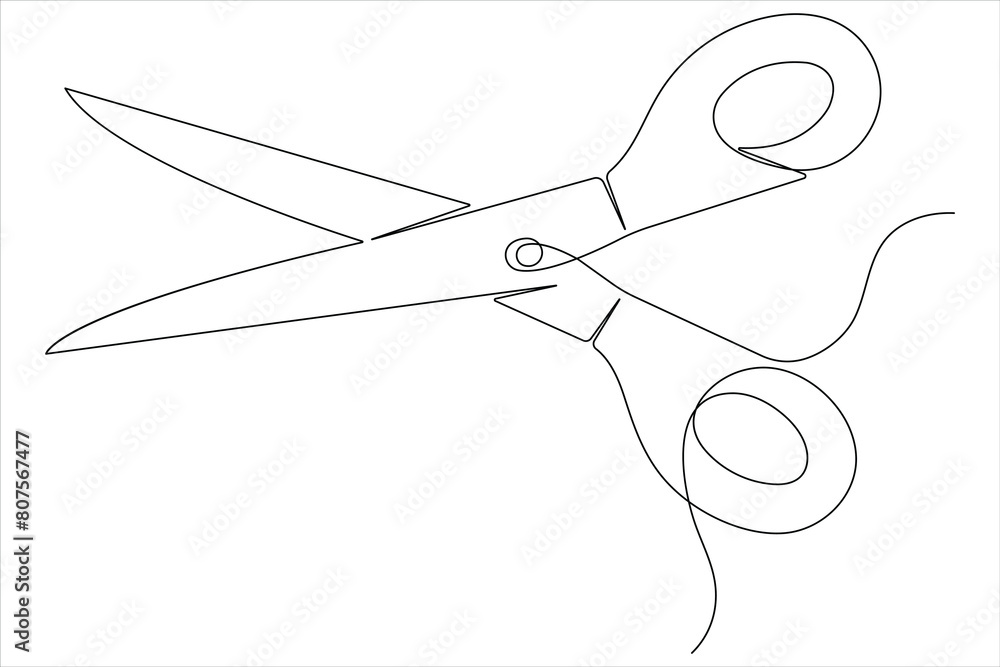 Continuous one line art drawing of scissors vector illustration design