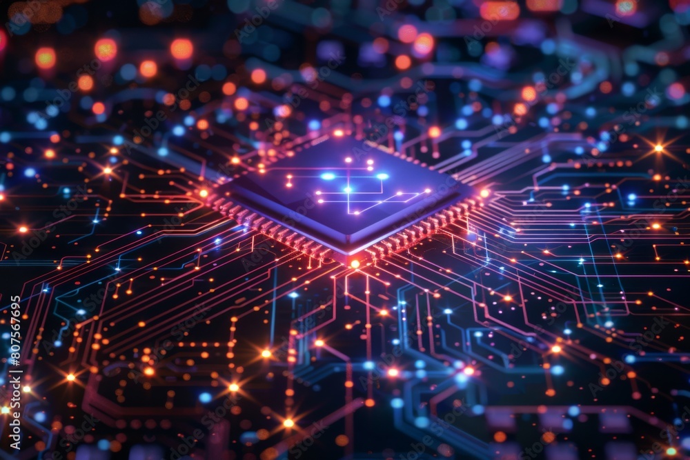 CPU processor microchip circuit board illustration created with generative ai CPU processor microchip circuit board illustration created with generative ai
