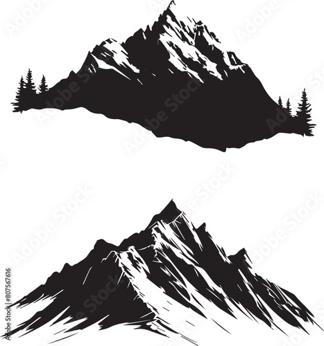 Mountains Black silhouette on white background 