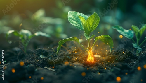 A germinating seed glowing from within  symbolizing the potential of genetic editing to improve future generations