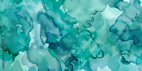 abstract blue green watercolor texture background, Blue teal watercolor paint splash, green watercolor on white, banner, copy space, green wave Paint splash. Brush stroke