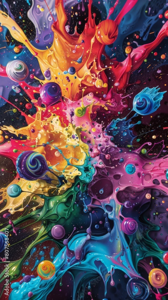 A kaleidoscope of splattered paint, each drop transforming into a whimsical creature or object, symbolizing the boundless possibilities of creativity A kaleidoscope of splattered paint, each drop transforming into a whimsical creature or object, symbolizing the boundless possibilities of creativity