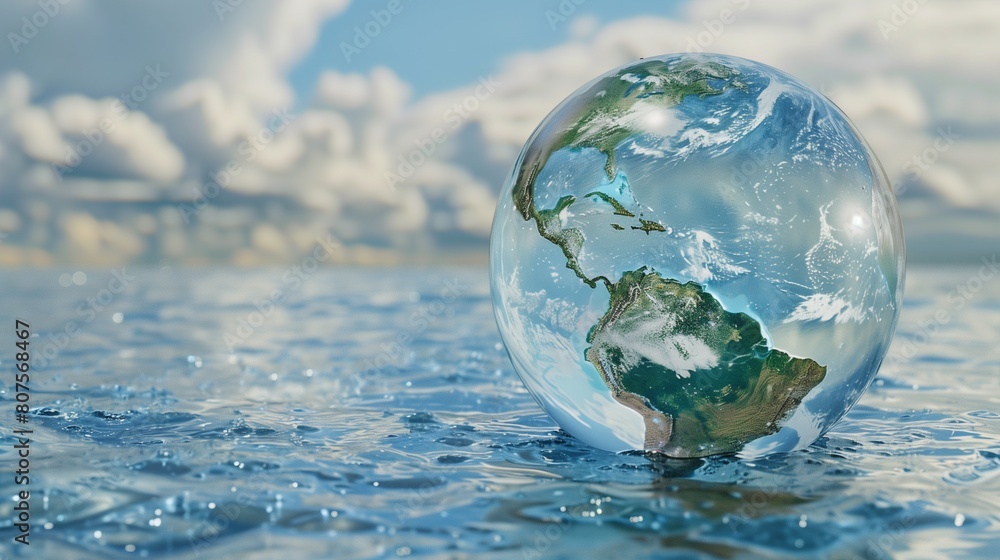 A conceptual illustration of a globe encased in a delicate bubble of water, symbolizing the fragility of the Earth's water resources and the importance of conservation efforts A conceptual illustration of a globe encased in a delicate bubble of water, symbolizing the fragility of the Earth's water resources and the importance of conservation efforts