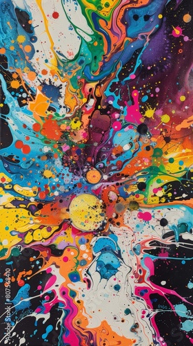 A kaleidoscope of splattered paint, each drop transforming into a whimsical creature or object, symbolizing the boundless possibilities of creativity
