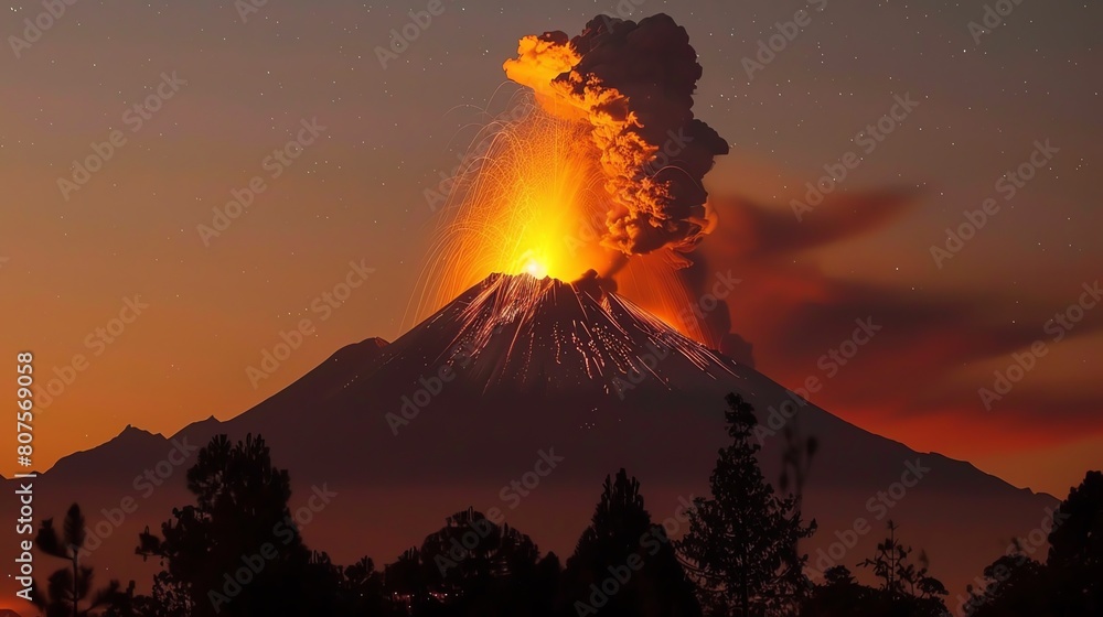 View of a smoking volcano