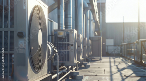 Compressor unit of the air conditioning system springs to life, its rhythmic pulsations driving the circulation of cool air throughout the facility, Positioned strategically outside the factory.