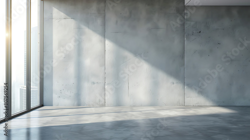 Empty grey interior concrete wall large window © Iqra Iltaf