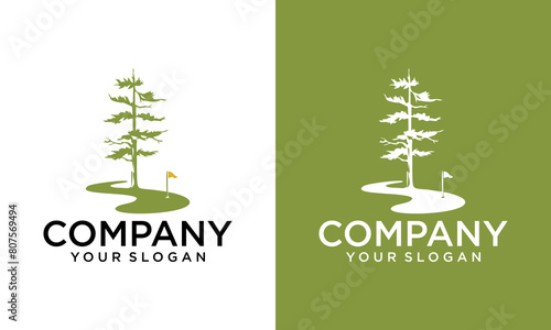 Creative Golf pine tree vintage logo evergreen spruce fir vector emblem illustration design