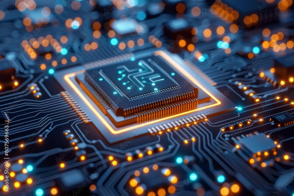 CPU processor microchip circuit board illustration created with generative ai CPU processor microchip circuit board illustration created with generative ai