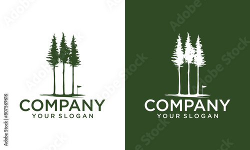 Creative Golf pine tree vintage logo evergreen spruce fir vector emblem illustration design