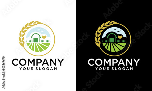 Creative Wheat field house logo design inspiration. Vector illustration of a wheat plant that resembles a house or barn. Modern vintage icon design template