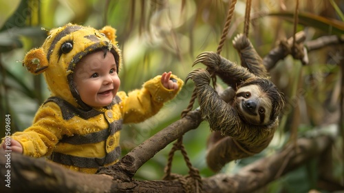 A baby wearing a bee costume