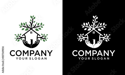 Creative tree house green unique logo vector. tree house logo icon template. Tree House business vector, Brand Identity, modern logo Vector