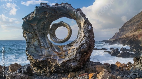 Brutalist product photo of Canarian painter volcanic rock spiral photo