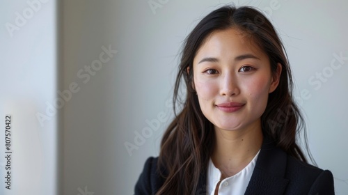 Corporate Communication, A real photo of a young Asian woman engaging in professional communication and collaboration against a white background.