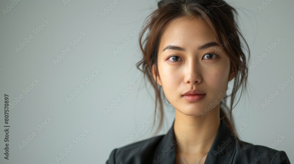 Young Asian woman, professional, white background. Emphasizing that the image must still maintain the naturalness of the photograph as much as possible. Young Asian woman, professional, white background. Emphasizing that the image must still maintain the naturalness of the photograph as much as possible.