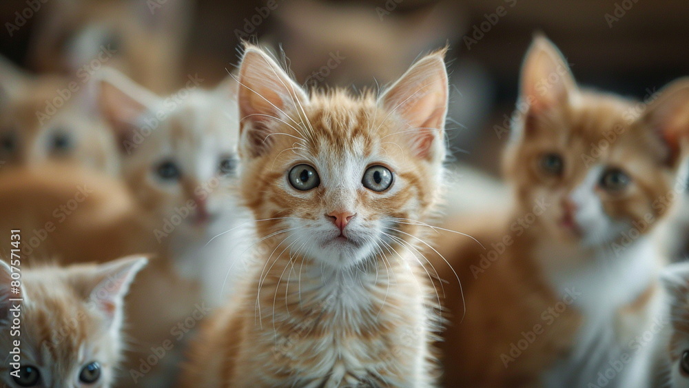 a cute smiling light color cat in various breeds look at the camera