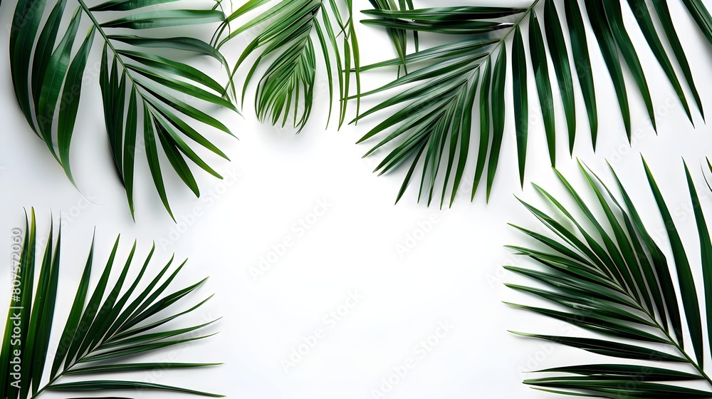 Dry tropical exotic palm leaves on white background. Flat lay, top view minimalist floral pattern aesthetic composition Dry tropical exotic palm leaves on white background. Flat lay, top view minimalist floral pattern aesthetic composition