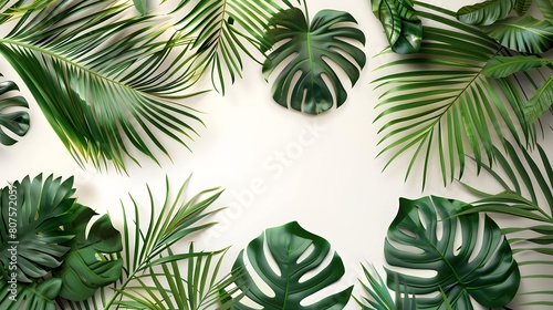 Dry tropical exotic palm leaves on white background. Flat lay  top view minimalist floral pattern aesthetic composition