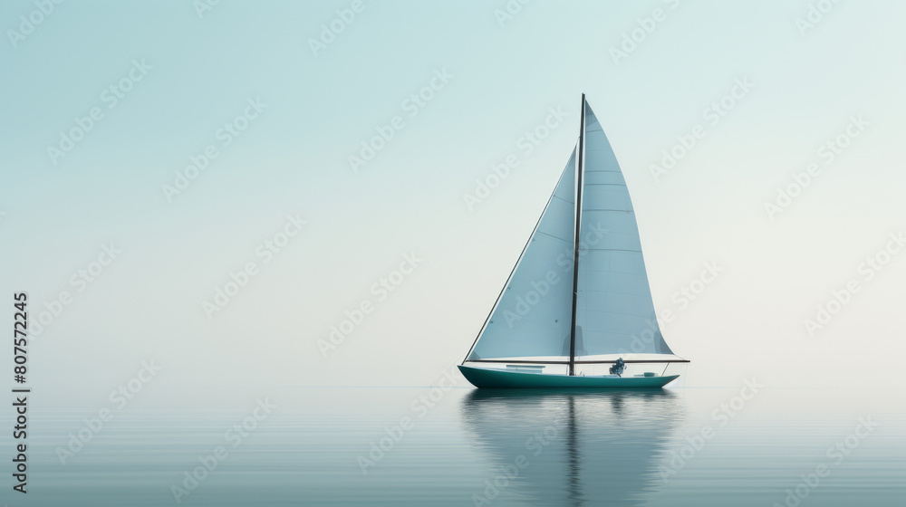 A sailboat is floating on a calm body of water