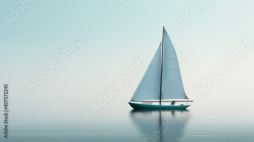 A sailboat is floating on a calm body of water © Wonderful Studio
