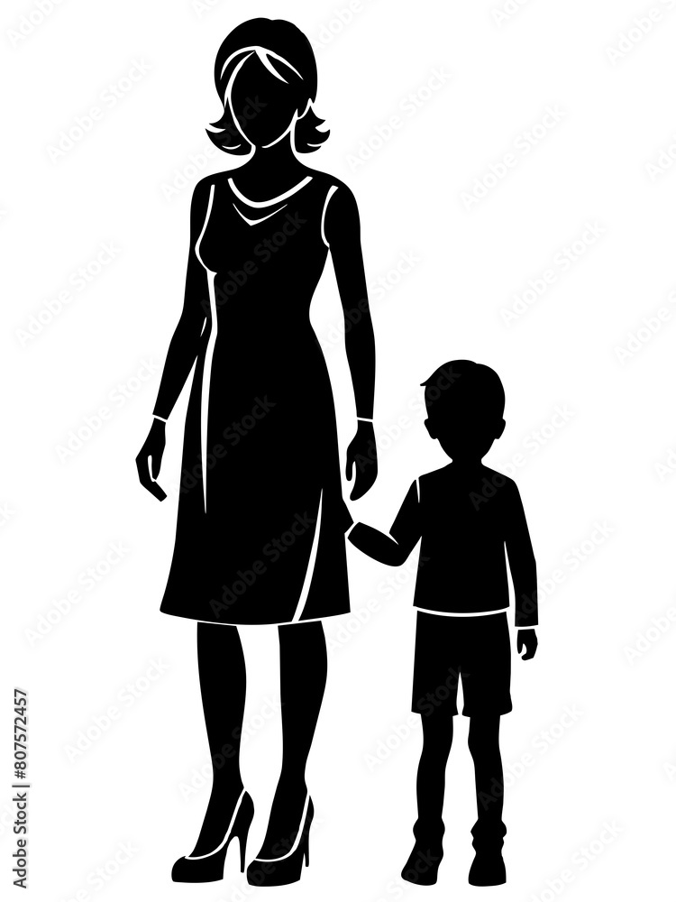Mom and child silhouette vector illustration on a white background Mom and child silhouette vector illustration on a white background