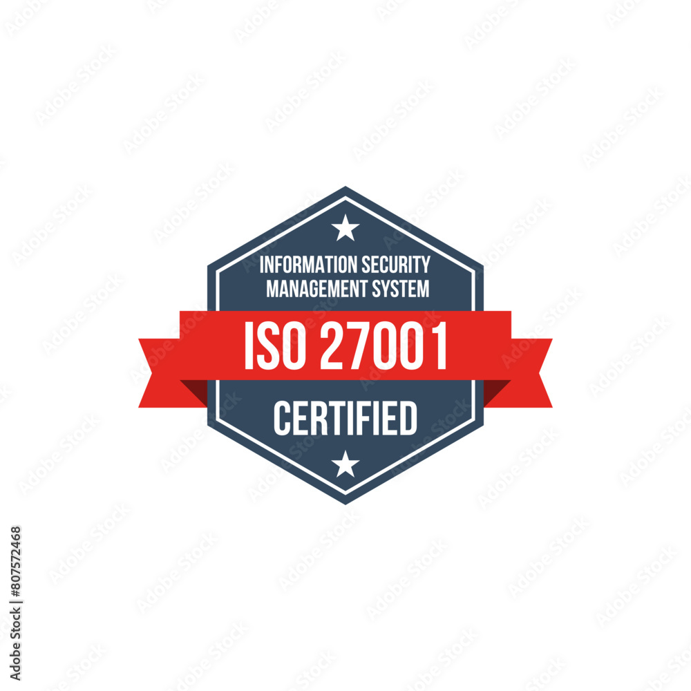 iso 27001 information security management system certified vector label, standard certificate badge, audit verification icon iso 27001 information security management system certified vector label, standard certificate badge, audit verification icon