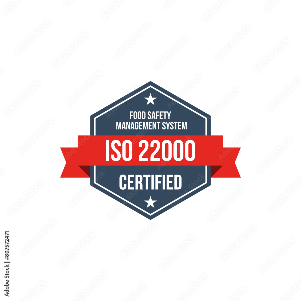 iso 22000 food safety management system certified vector label, standard certificate badge, audit verification icon iso 22000 food safety management system certified vector label, standard certificate badge, audit verification icon