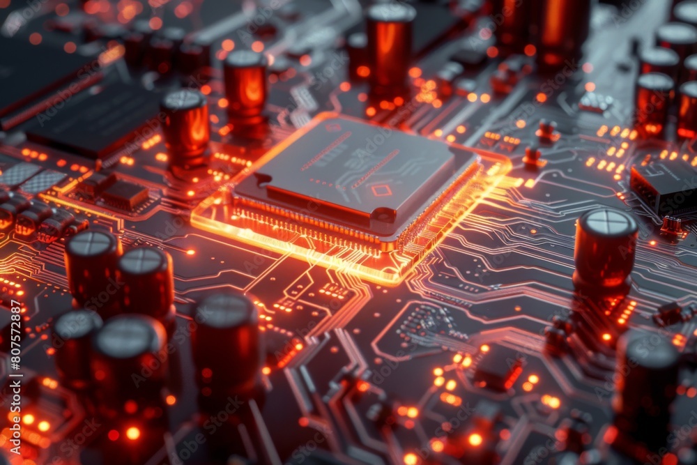 CPU processor microchip circuit board illustration created with generative ai