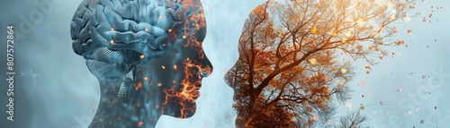 A split image one side showcasing youthful brain activity, the other with a calmer, balanced pattern, representing healthy aging of the mind photo