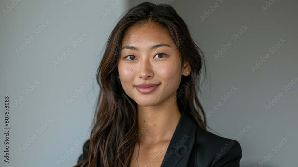 Diversity in the Workplace, A real photo showcasing diversity and inclusion in the workplace with a young Asian woman representing professionalism against a white studio backdrop. Diversity in the Workplace, A real photo showcasing diversity and inclusion in the workplace with a young Asian woman representing professionalism against a white studio backdrop.