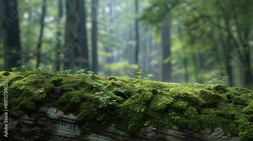 Moss covered log with forest background.