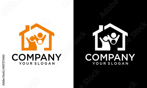 Creative house home people human team work family logo vector icon illustration