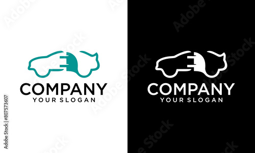 Creative Electric car with plug icon symbol, EV car, Green hybrid vehicles charging point logotype, Eco friendly vehicle concept, Vector illustration