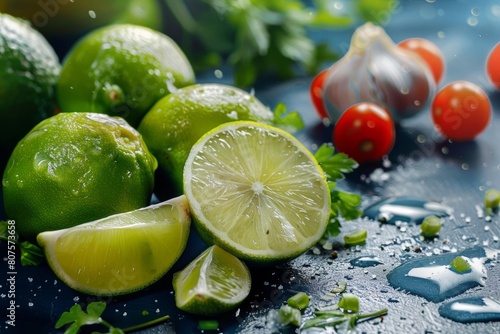 A neatly composed image of lime with fresh vegetables, focusing on textures and colors, ideal for culinary uses and recipes
