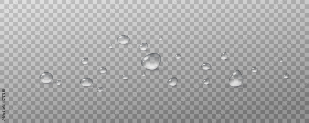 Realistic vector water drops png on a transparent light background ...