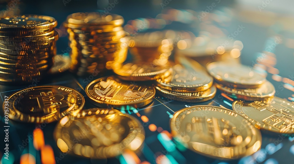 A close-up photograph capturing the essence of the stock market, focusing on gold and money funds A close-up photograph capturing the essence of the stock market, focusing on gold and money funds