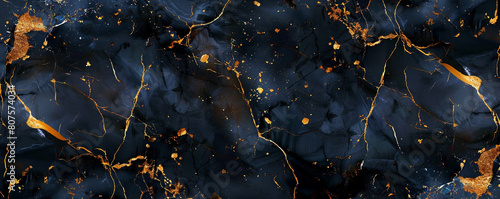 Vivid indigo midnight black marble background with golden streaks portraying a luxury faux stone appearance