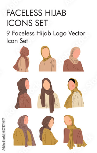 Faceless hijab logo vector icon set