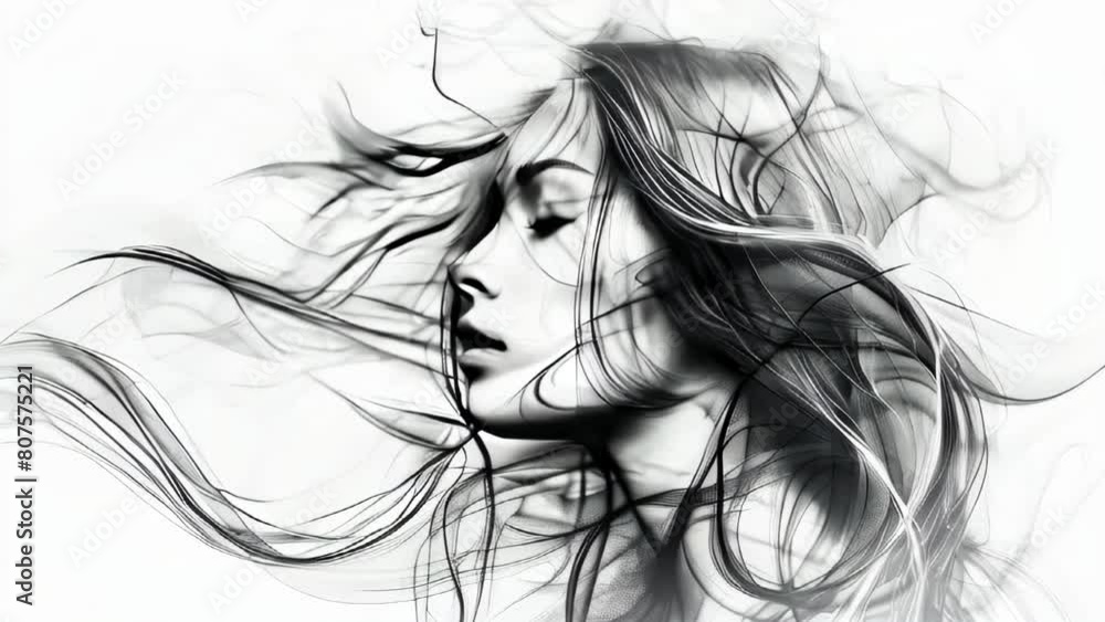 An elegant monochrome pencil drawing of a beautiful young woman An elegant monochrome pencil drawing of a beautiful young woman