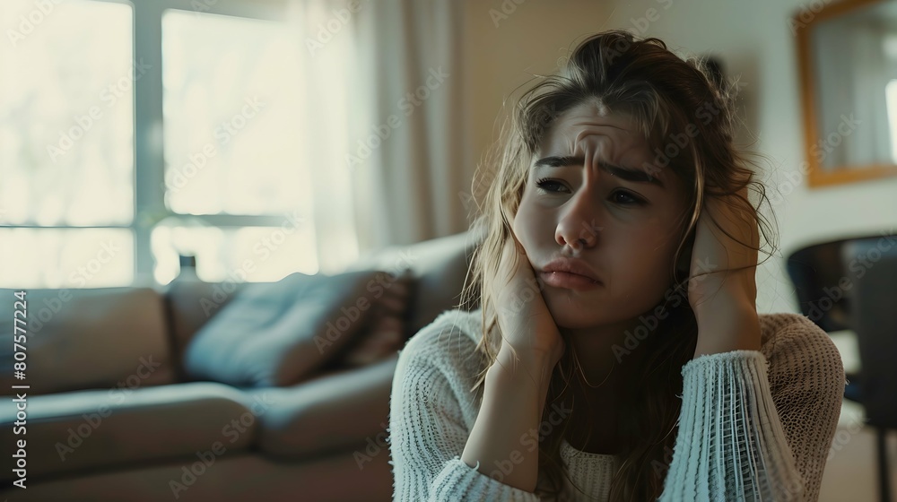 Sad girl complaining and crying at home Sad girl complaining and crying at home