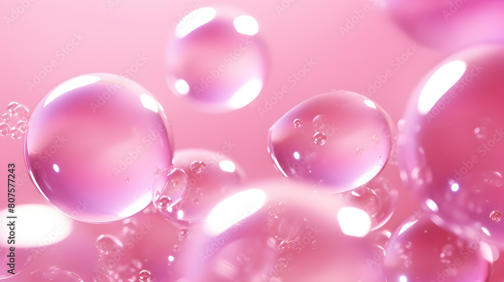 3D rendering of pastel pink soap bubbles floating on a pink background. Vitamin complex for beauty, skin care, medical and science concept design. 3D rendering of pastel pink soap bubbles floating on a pink background. Vitamin complex for beauty, skin care, medical and science concept design.