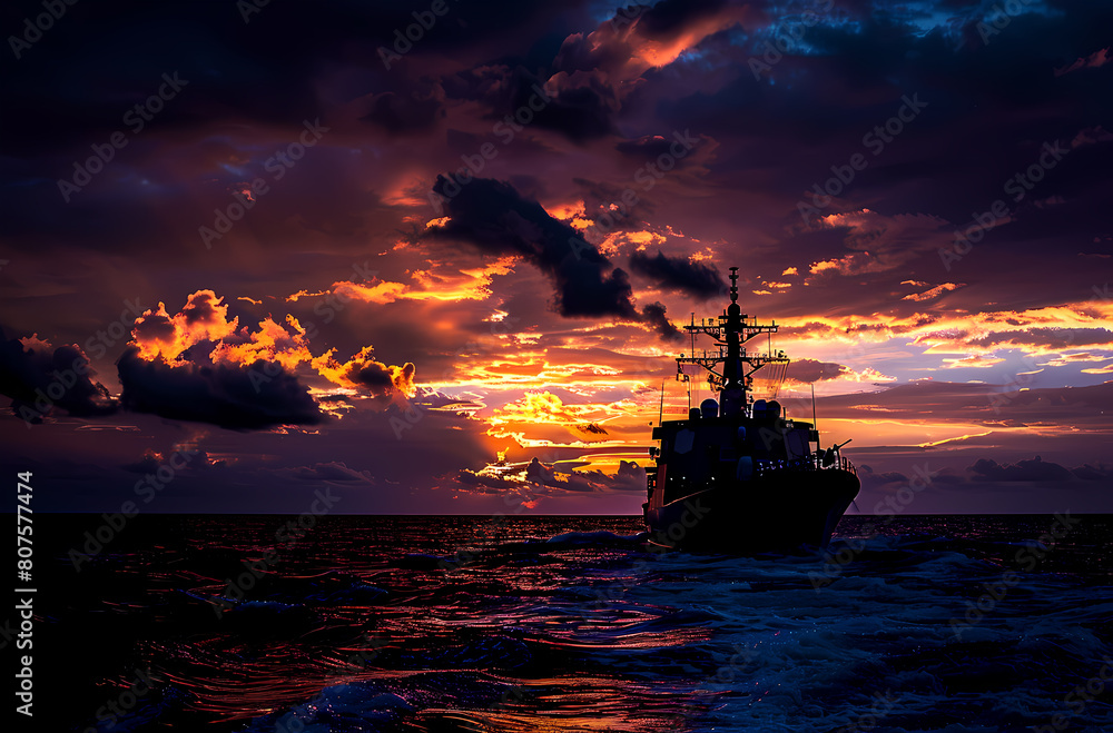 Fototapeta premium ship, sea, route, travel, sunset