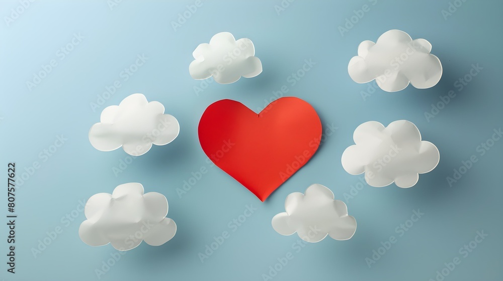 Red paper heart on a conversational cloud. Symbol of love and conversation and declaration of love Red paper heart on a conversational cloud. Symbol of love and conversation and declaration of love