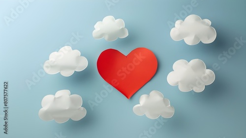 Red paper heart on a conversational cloud. Symbol of love and conversation and declaration of love